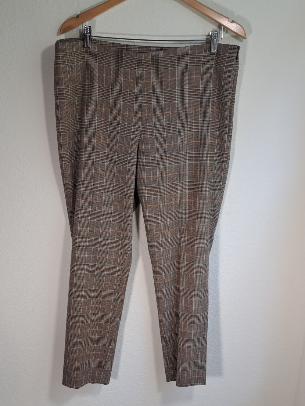 Premise Women’s Plaid Trousers Brown  Glen Plaid Accents Side Zipper Size 14